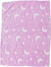Glow in The Dark Radium Blanket for Kids Super Soft & Warm Glowing Blanket for Toddler All Seasons Baby Blanket Pink Moon Theme (50 L x 37 H inch)