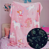 Glow in The Dark Radium Blanket for Kids Super Soft & Warm Glowing Blanket for Toddler All Seasons Baby Blanket Pink Unicorn Theme (50 L x 37 H inch)