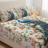 7D Peacock Theme Design Bedcover And 2 Pillow Covers (90 X 100 Inch) - EKBB0098