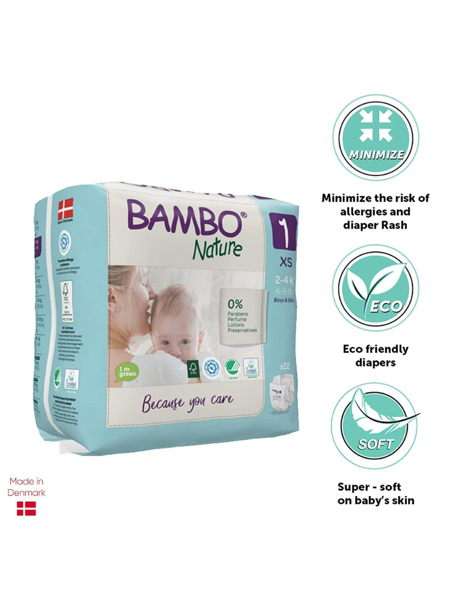 Bamboo Nature Diaper For Boys And Girls Pack Of 22 Size - Xs - EKJB0002