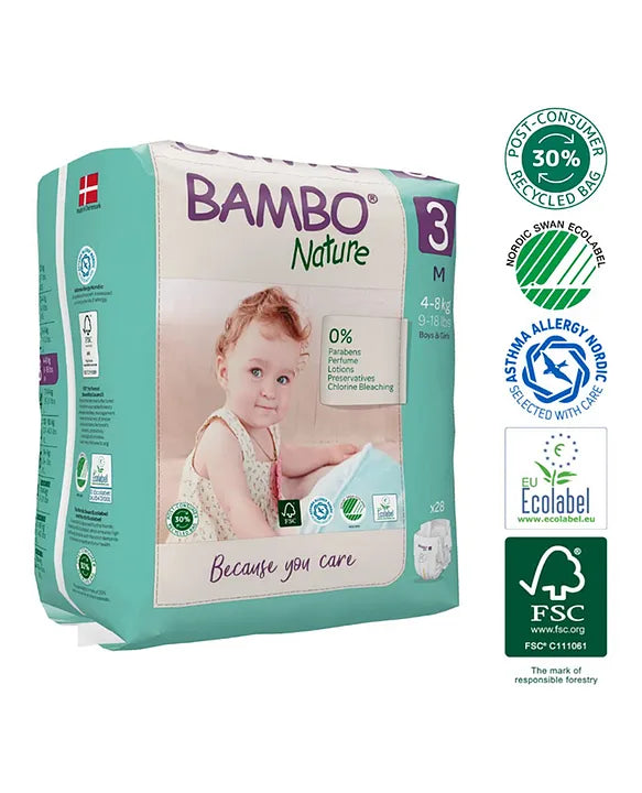Bamboo Nature Diaper For Boys And Girls Pack Of 28 Size - M - EKJB0004