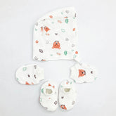Muslin New Born Baby Set Of 2 Hand Mittens, 2 Leg Warmers, 1 Matching Cap - EKJB0026