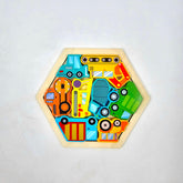 Wooden Hexagon Shape Construction Vehicle Stacking Puzzle - EKT3226