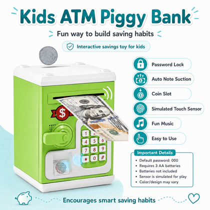 ATM Money Bank - Green | Learn to Save with Finger-print Enabled Piggy Bank