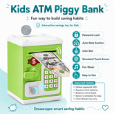 ATM Money Bank - Green | Learn to Save with Finger-print Enabled Piggy Bank
