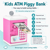 ATM Money Bank - Pink | Learn to Save with Finger-print Enabled Piggy Bank
