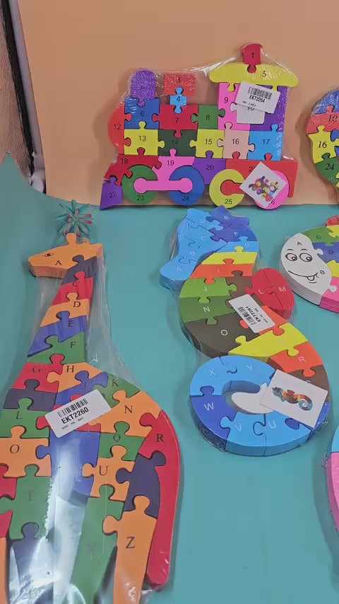 Wooden alphabet and number Chunky Jigsaw puzzles Cow - EKT3067