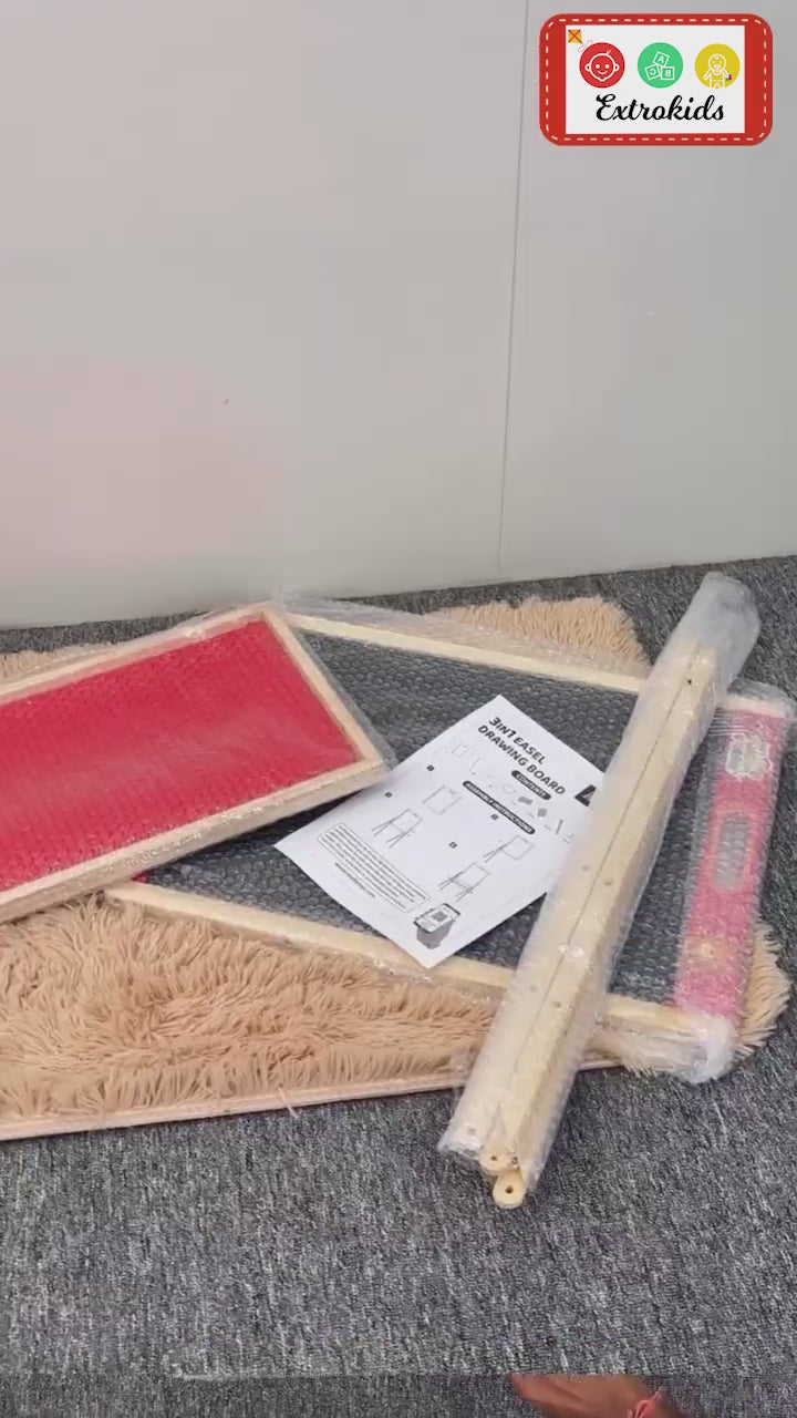 3-in-1 Wooden Easel Board for Kids | Black Surface, White Panel, Chalk Writing Display - EKT3824