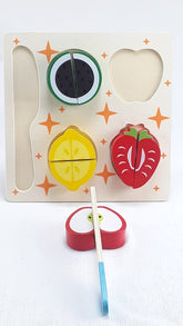 Wooden Fruit Cutting Set Toy | Realistic Sliceable Fruits with Velcro | Cooking Play House Set | Educational Toys Kids 3 + Years STRAWBERRY2 - EKT1304