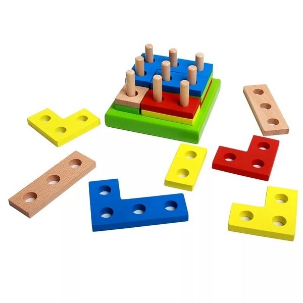 Extrokids Wooden Geometric Puzzle Shape , Color Matching Hands Brain Training Toy For children - EKT1403