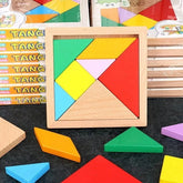 Extrokids Wooden Tangram 7 Piece Jigsaw Puzzle Colorful Square IQ Game Brain Teaser Intelligent Educational Puzzle - EKT1420