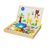 2 in 1 Magnetic Wooden Puzzle Educational Learning Game Toy with Writing & Drawing Board for Kids - - EKT1455