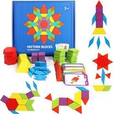 Extrokids 155 Pcs Wooden Pattern Blocks Set Geometric Shape Puzzle With Design Cards EKT1516