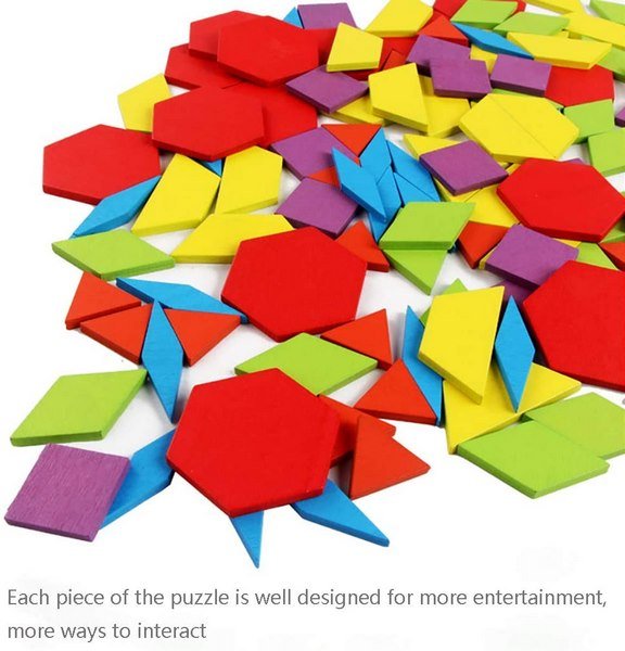 Extrokids 155 Pcs Wooden Pattern Blocks Set Geometric Shape Puzzle With Design Cards EKT1516