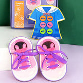 Extrokids Wooden Girl Wear Shoes With Sewing Frog Button Game Thread Toys - EKT1521