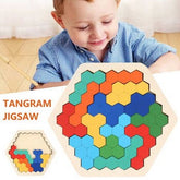 Extrokids Puzzle Hexagon Fun Geometry Logic 3D Wooden Puzzle Table IQ Game Montessori Educational T - EKT1531