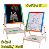 Extrokids Wooden Foldable Double sided Magnetic Easal With Writing Blackboard and Drawing Whiteboard - EKT1566