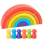 Wooden 6pc Rainbow Stacking Blocks with 6 Pcs doll small Fun Building Nesting Toys for Kids - EKT1574