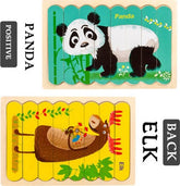 Extrokids Wooden Double Sided 8PC Stick Puzzle Panda With Wapiti - EKT1659