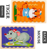 Extrokids Wooden Double Sided 8Pc Stick Puzzle Mouse With Tiger - EKT1630