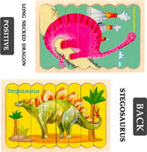 Extrokids Wooden Double Sided 8Pc Stick Puzzle Stegosaurus With Tanystropheus - EKT1640