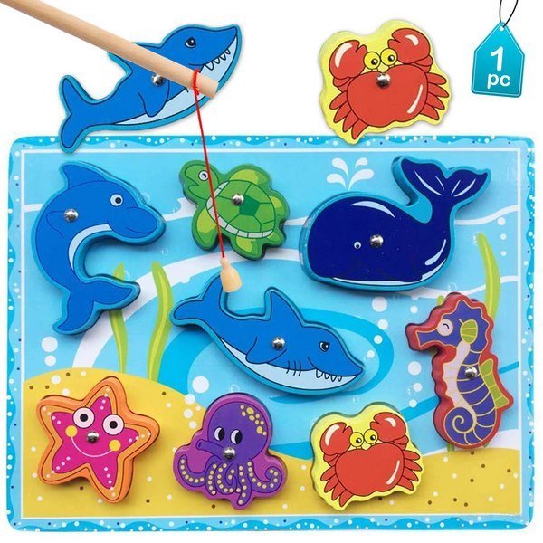 Extrokids Wooden Sea Animal Magnetic Fishing Game Toy for Learning - EKT1652