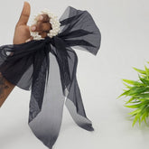 Rubber Band Pearl Bow Black 1pc - EKAS0028