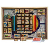Extrokids Wooden Early Learning Stamp Art Toy with 26 Number and Picture Stamp, Storage Box and Washable Inks for Kids (Multicolor) - EKR0002