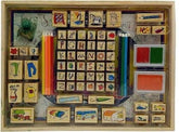Extrokids Wooden Educational Digital Stamp Art Toy with 26 Numbers and Picture Stamp, Storage Box, Pencil Colours - EKR0003