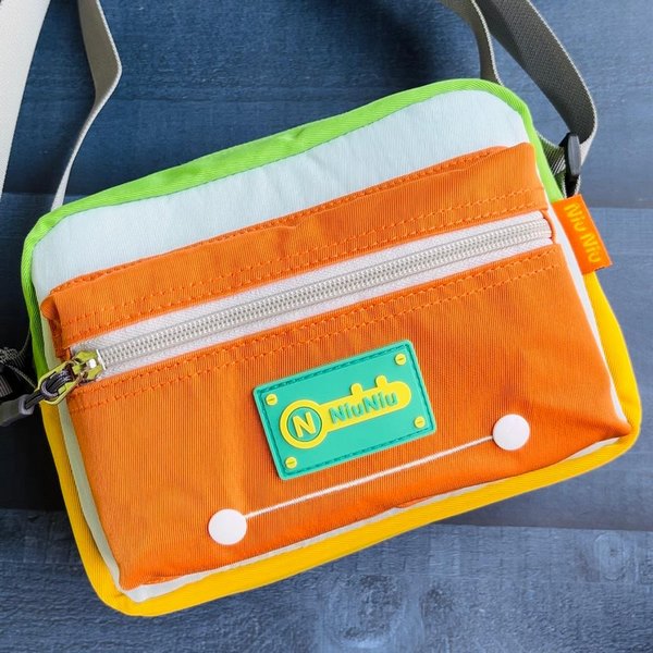 Side Bag With Two Packets For Kids Orange With White - EKSS0121