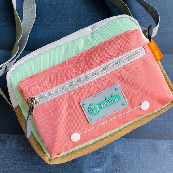 Side Bag With Two Packets For Kids Pink With Green - EKSS0122