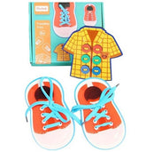 Extrokids Wooden Boy Wear Shoes With Sewing Shirt Button Toy Childrens Early Educational Thread Toy - ekt1520