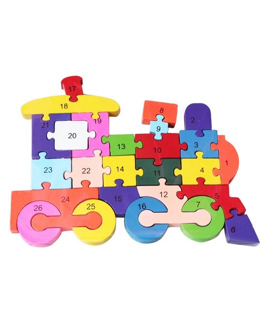 Wooden alphabet and number Chunky Jigsaw puzzles - 4 Wheel Engine - EKT2264