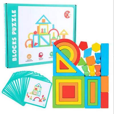 Wooen rainbow Blocks puzzle game - EKT2440