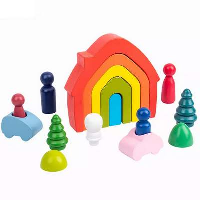Wooden House shaped rainbow stacker - EKT2476