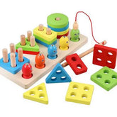 Wooden Fourcolumn shape sorter pus fishing game - 2 in 1 purpose - EKT2479
