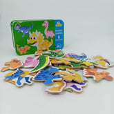 Wooden 6 in 1 pattern puzzle box - - DINOSAUR - EKT2500