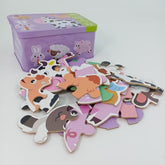 Wooden 6 in 1 pattern puzzle box - - DOMESTIC ANIMALS - EKT2502