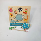 Wooden 2 in 1 board fishing and games - animals - EKT2706