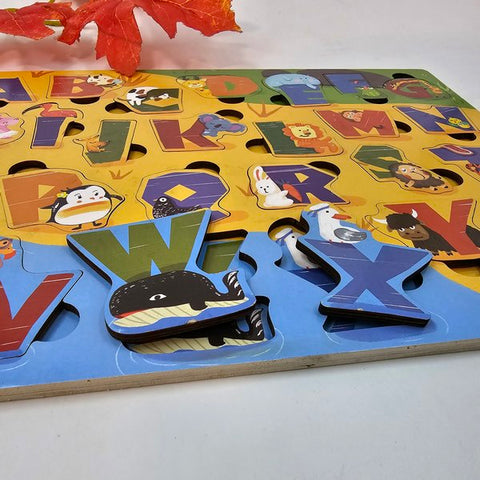 Wooden 1pc puzzle board alphabat with animals - EKT2729