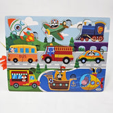 Wooden 2pc puzzle board animals on all transport - EKT2730