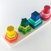 Wooden geometric four column shape sorter - EKT2784