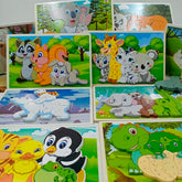 Wooden animal family puzzle block 1pc random design will be shipped - EKT2834