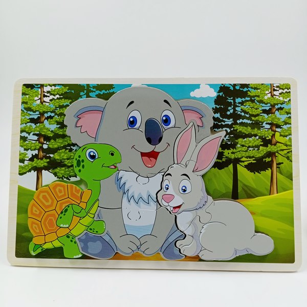 Wooden animal family puzzle block 1pc random design will be shipped - EKT2834