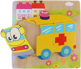 Wooden 6x6 puzzle board printed Ambulance Children Educational Montessori Toys - EKT2845