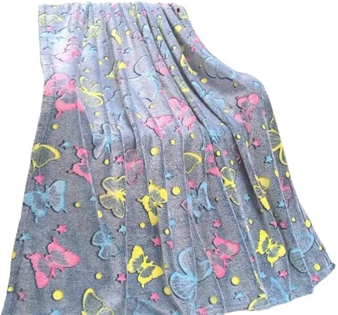 Glow in The Dark Radium Blanket for Kids Super Soft & Warm Glowing Blanket for Toddler All Seasons Baby Blanket Butterfly Theme (50 L x 37 H inch)