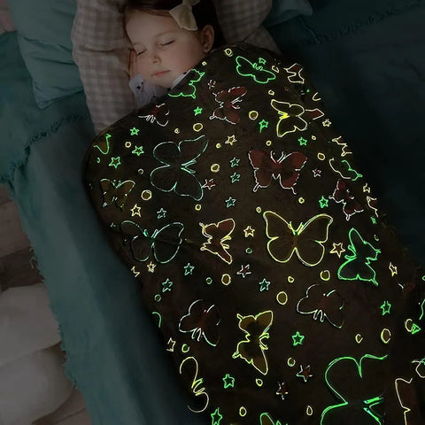 Glow in The Dark Radium Blanket for Kids Super Soft & Warm Glowing Blanket for Toddler All Seasons Baby Blanket Butterfly Theme (50 L x 37 H inch)