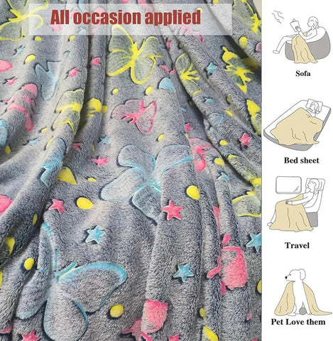 Glow in The Dark Radium Blanket for Kids Super Soft & Warm Glowing Blanket for Toddler All Seasons Baby Blanket Butterfly Theme (50 L x 37 H inch)