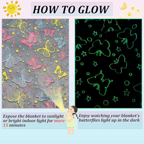 Glow in The Dark Radium Blanket for Kids Super Soft & Warm Glowing Blanket for Toddler All Seasons Baby Blanket Butterfly Theme (50 L x 37 H inch)