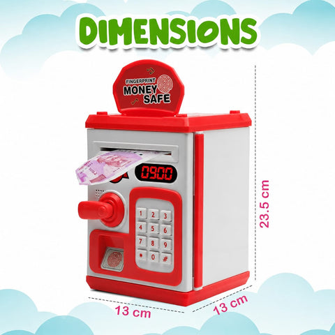 ATM Money Bank - Red | Learn to Save with Finger-print Enabled Piggy Bank
